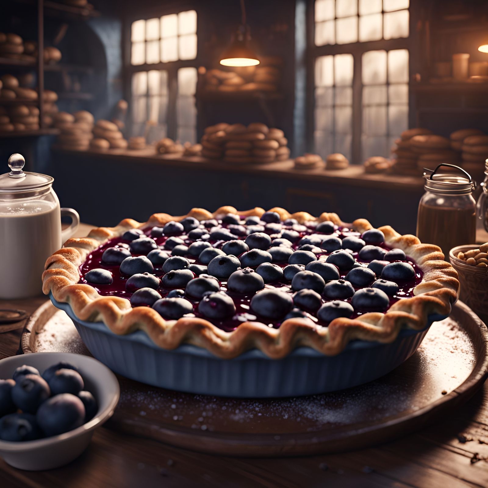 Blueberry Pie in Bakery: Detailed Matte Painting