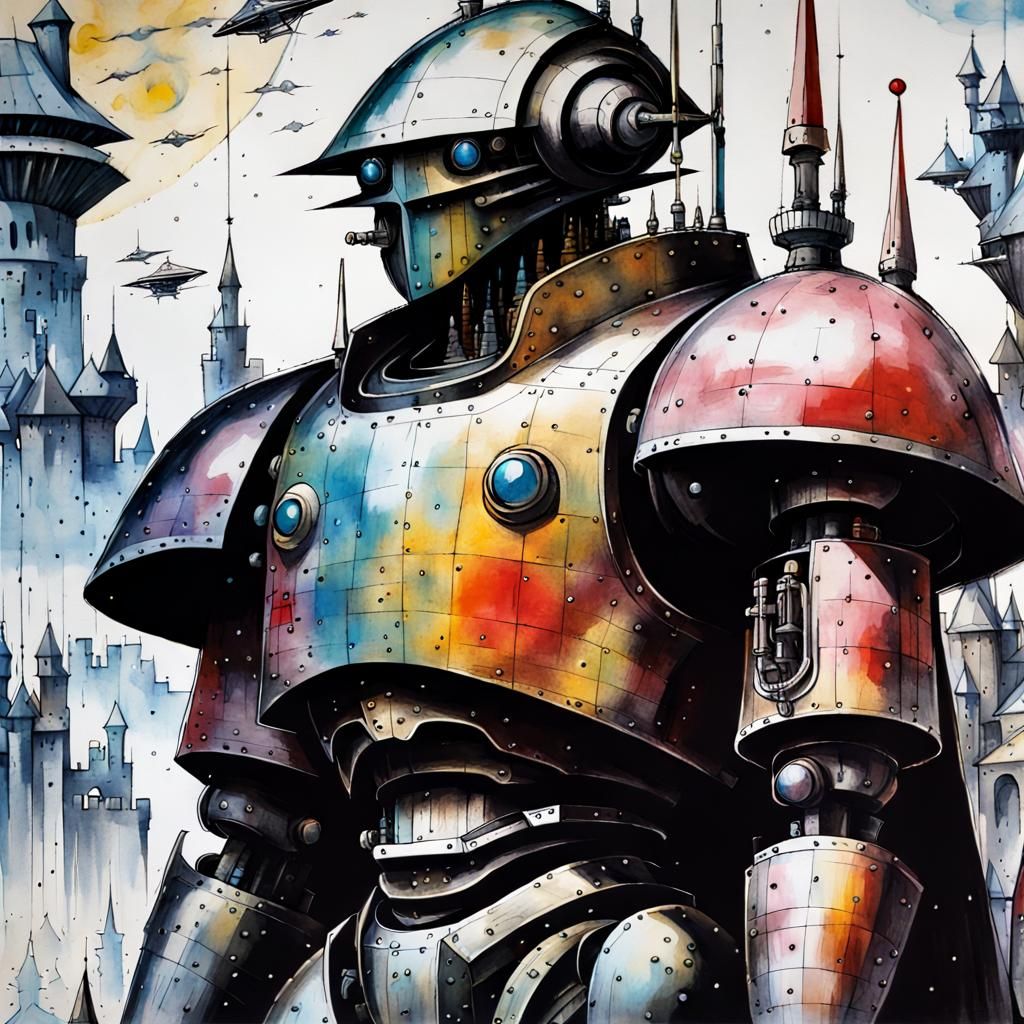 Knight's Cosmic Battle: A Surreal Sci-Fi Fight