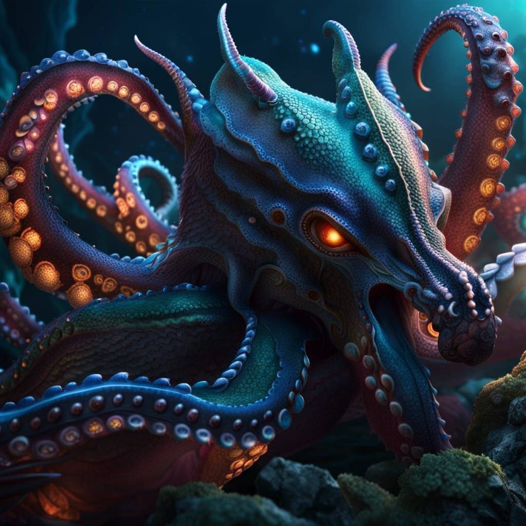 Fantasy Octopus Dragon in Cinematic Style
