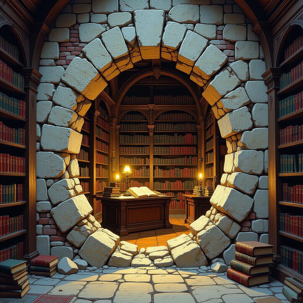 Fantasy Oil Painting of Hidden Golden Library Through Stone ...