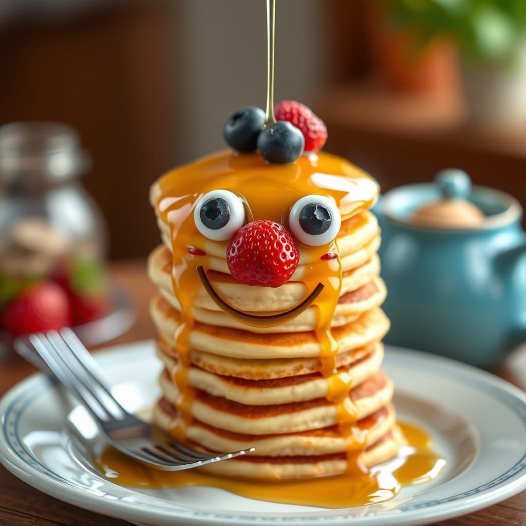 Colorful Pancake Face in Whimsical Pixar Style