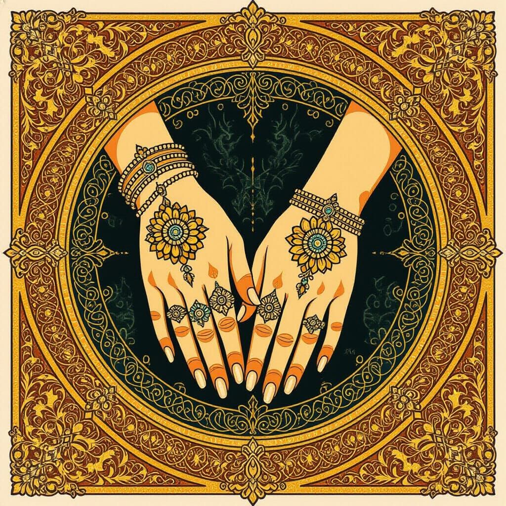 Elegant Mehndi Design in Art Nouveau Style