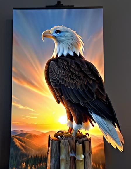 Bald Eagle at Sunrise in Impasto Style