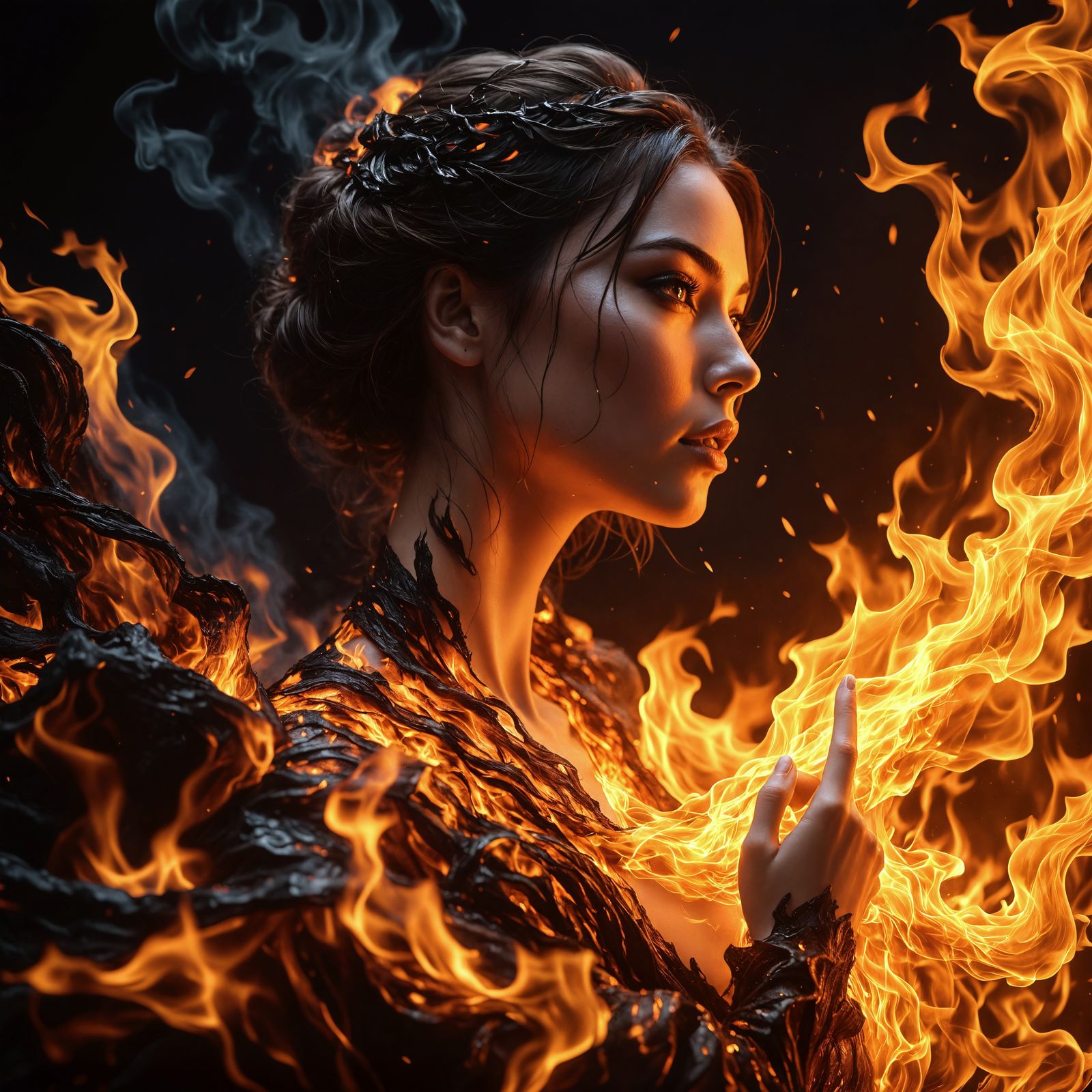 Fiery Portrait of a Woman's Face