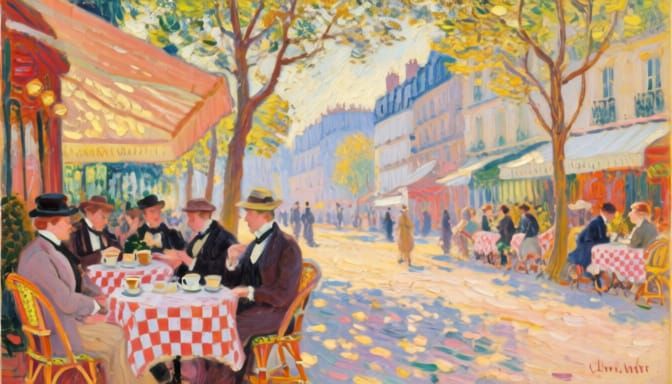 Parisian Cafe Oil Painting in Impressionist Style