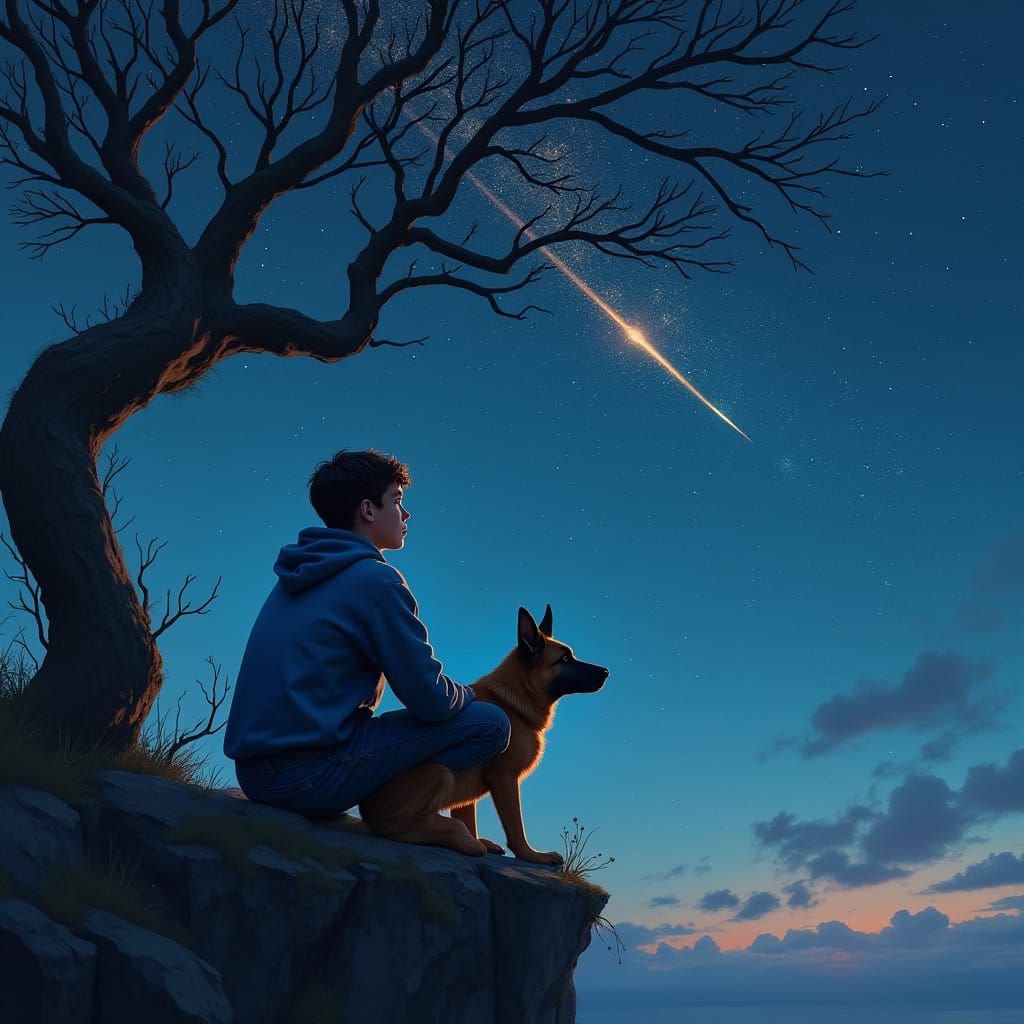 Mysterious Teen Dreams on a Starry Cliffside