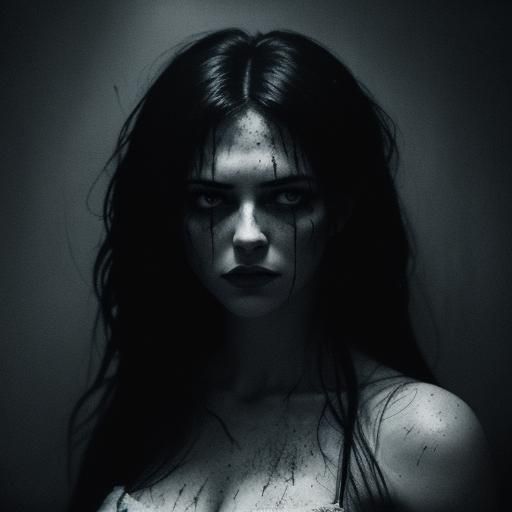 Girl Cowering in Dark Room, Film Noir Style