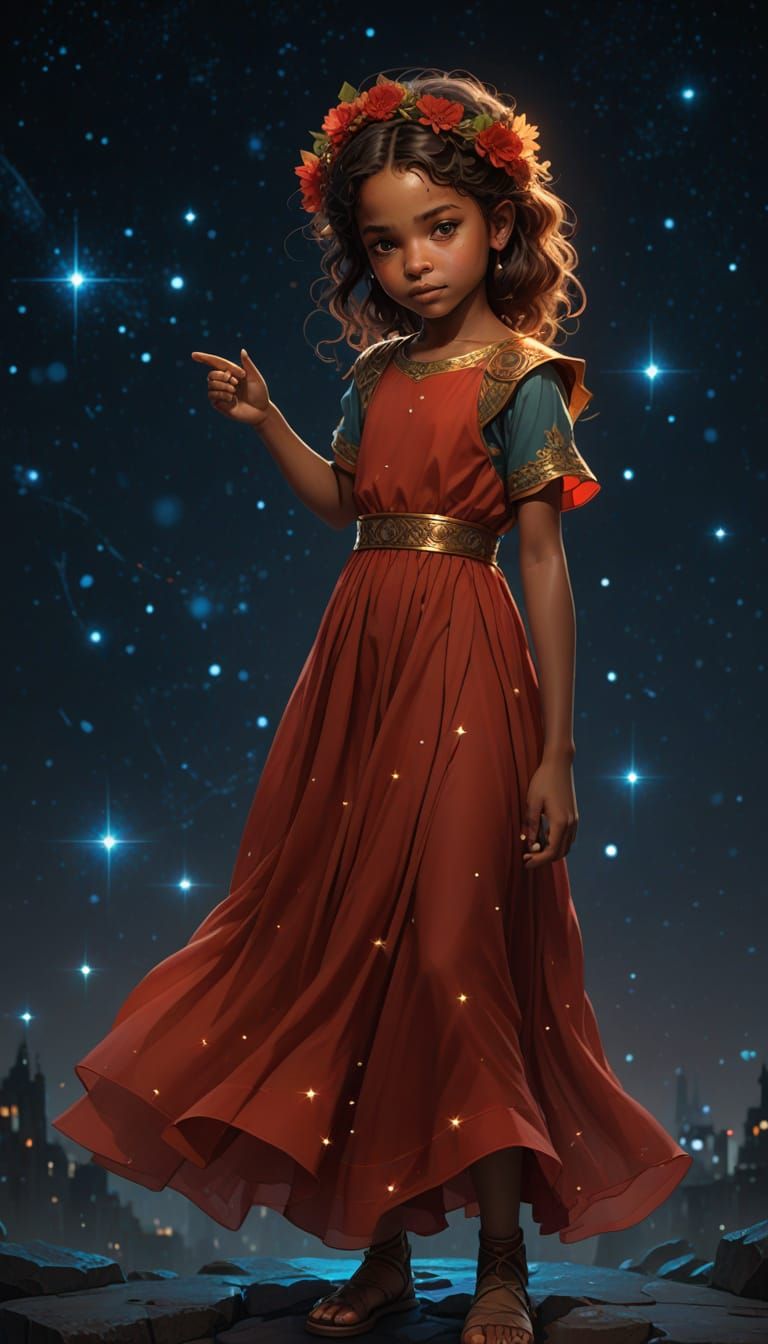 Mixed-Race Girl Portrait in Starry Space, Hyperdetailed Art