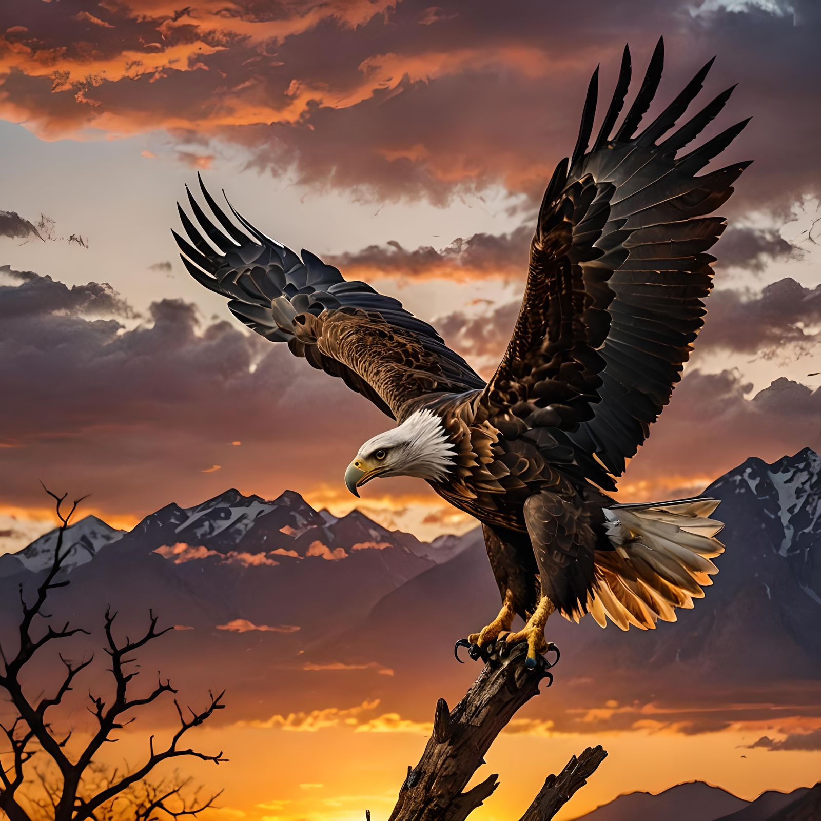 Eagle in Flight at Sunset: Wildlife Photography