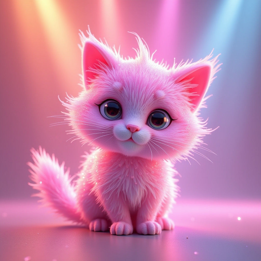 Iridescent Pink Cat in 3D Digital Art Style