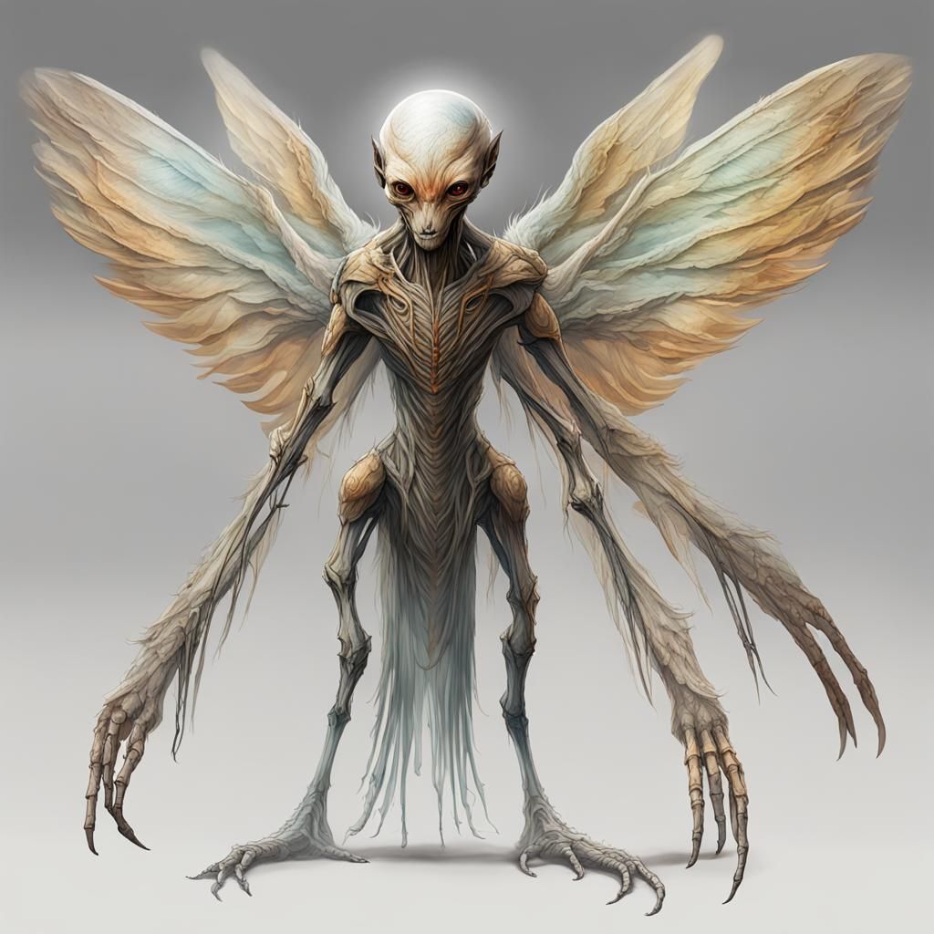 Exoplanet: Avian Humanoid Lifeforms in Alien Landscape