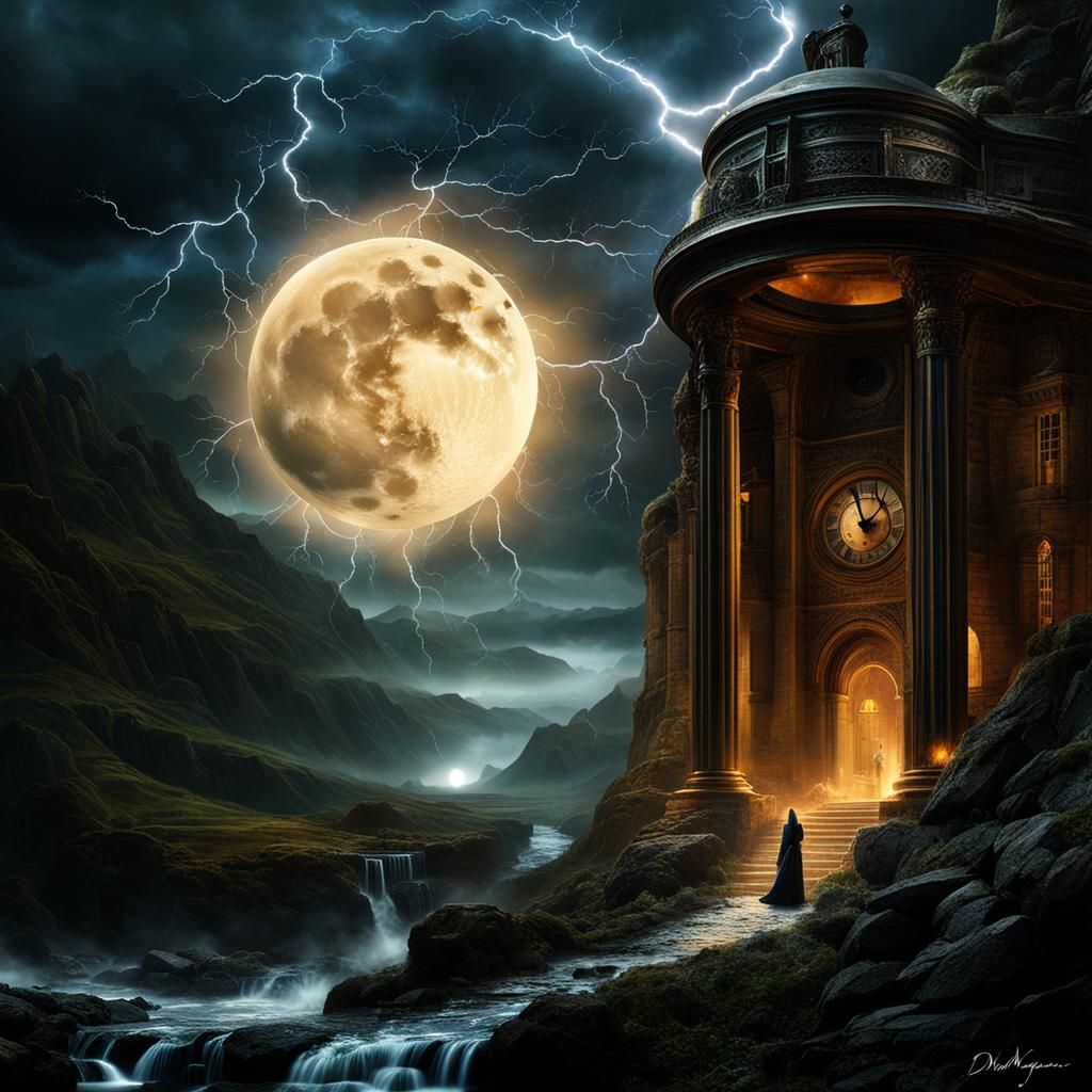 Dystopian Moon Warrior in Digital Retrowave Style