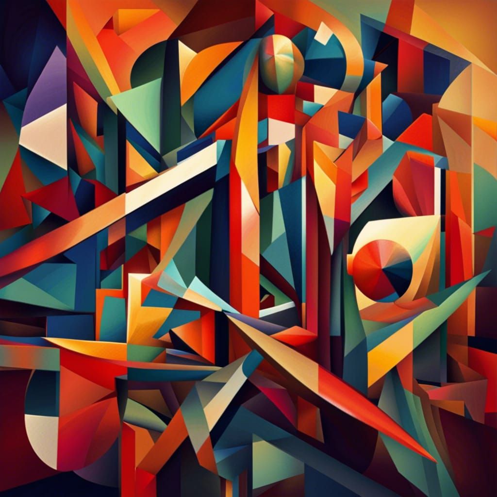 Cubist Painting in Geometric Fauvism Style
