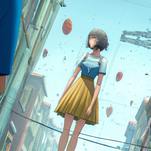 Giantess Mai Sakurajima Walks the City: Ghibli Style