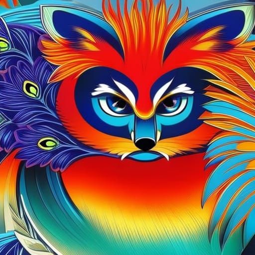 Red Panda Peacock Penguin Hybrid in Anime Style