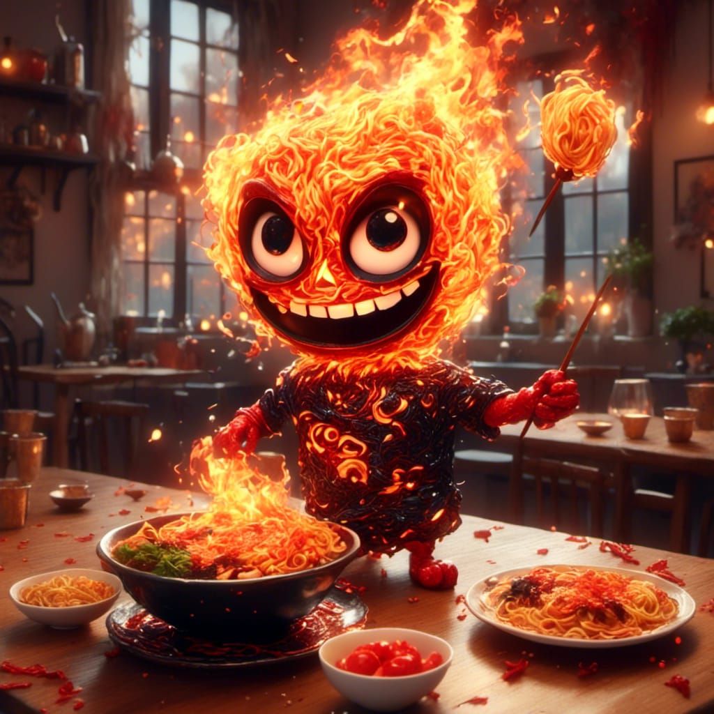Fiery Ramen Package with Crazy Expression