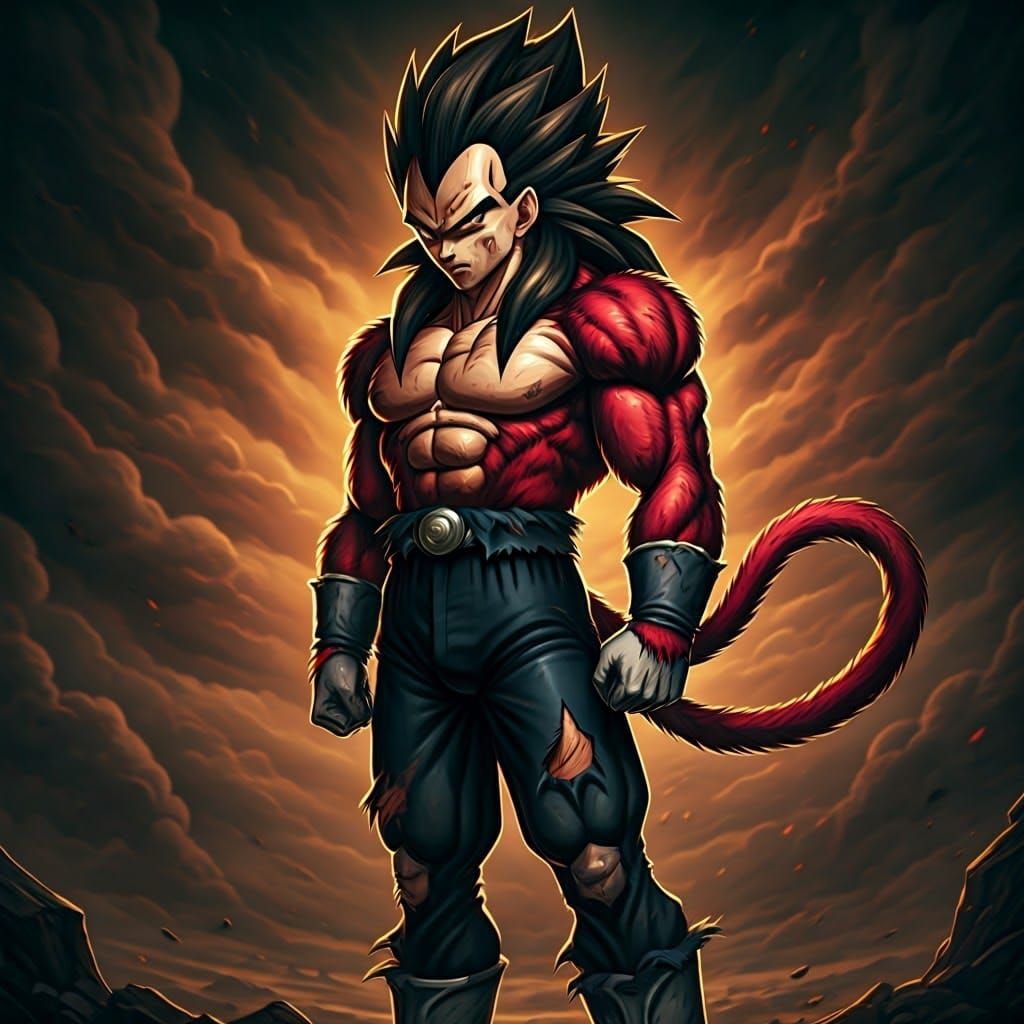 Vegeta Super Saiyan 4 Transformation in Film Noir Style