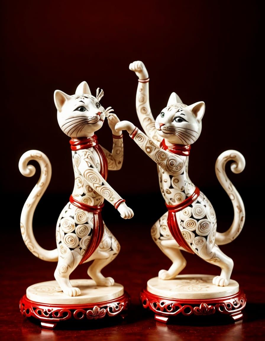 japanese ivory dancing cats