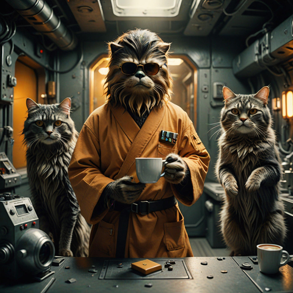 Feline Repair Crew in Industrial Sci-Fi Setting