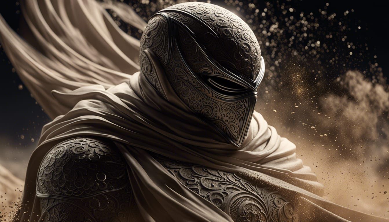 Ethereal Portrait of Moon Knight in Desert Landscape