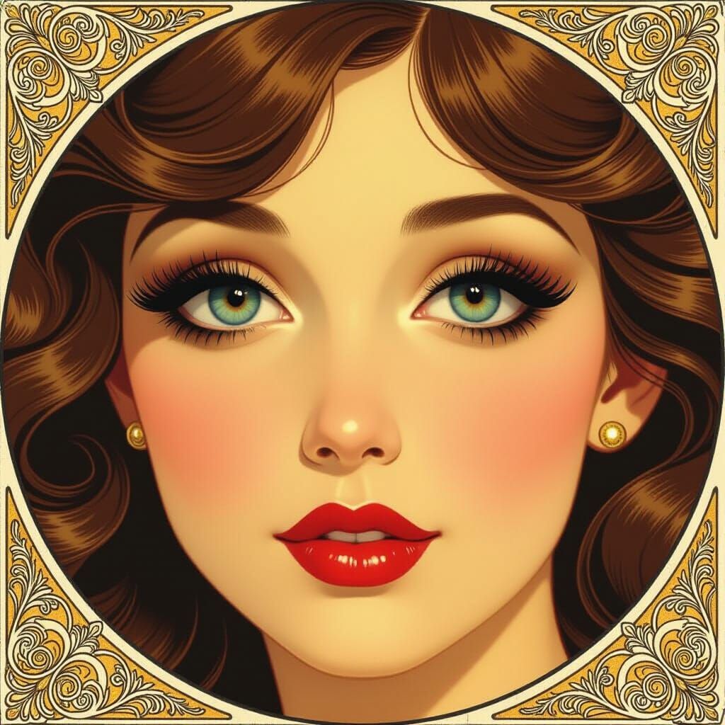 Luminous Eyes Gaze in Art Nouveau Style