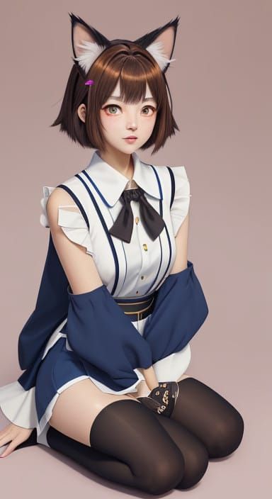 Anime-Inspired Cat Girl in School Uniform