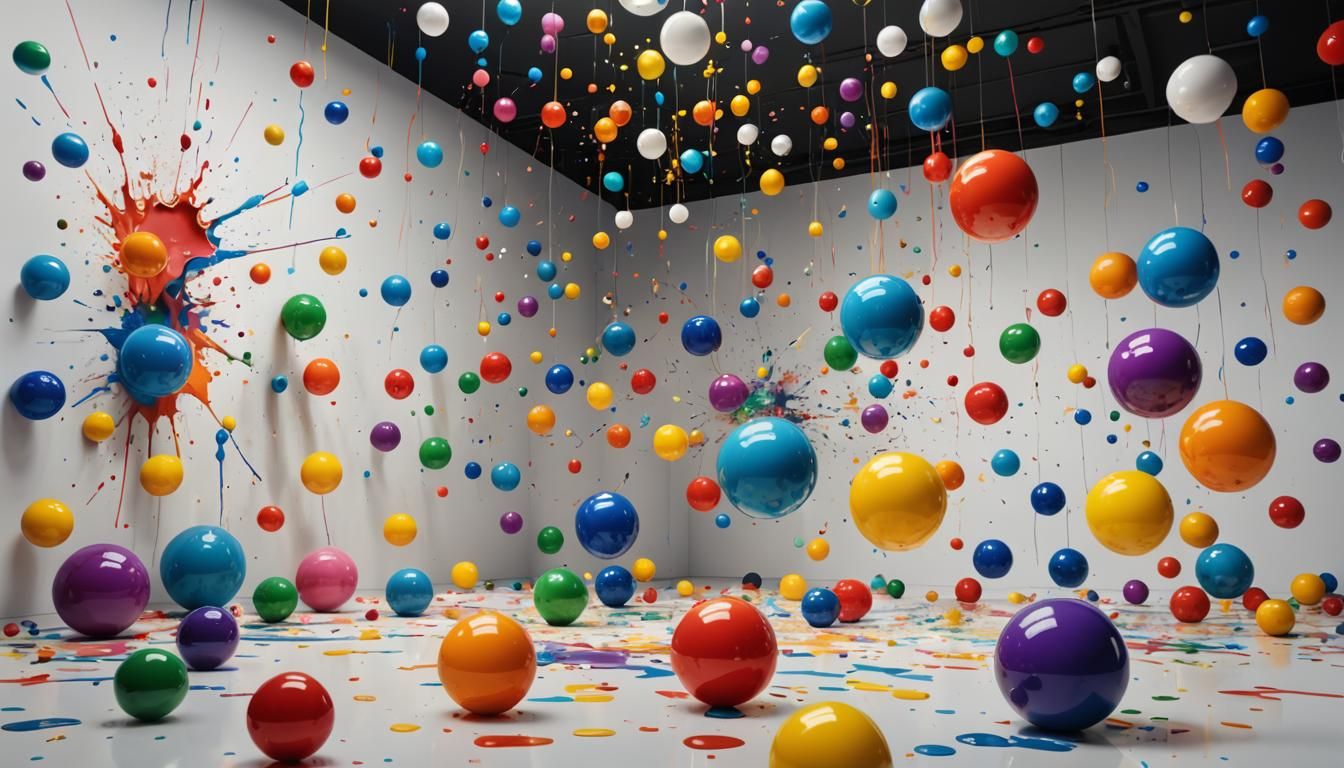 Hyperrealistic Balls Bounce in Colorful Splash Art Gallery