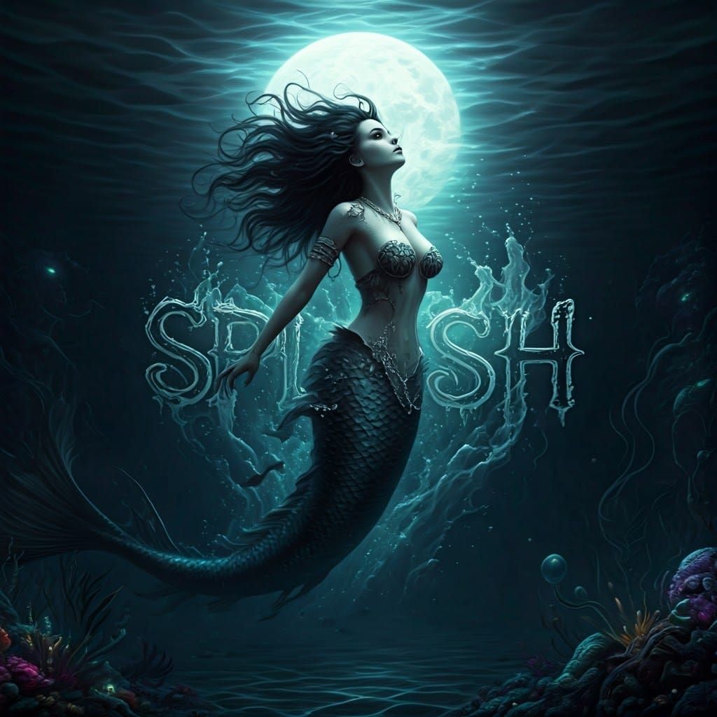 Gothic Mermaid Leaps from Moonlit Ocean