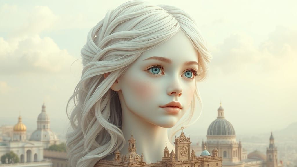 Surreal Goddess Rises from Dreamy Urban Oasis