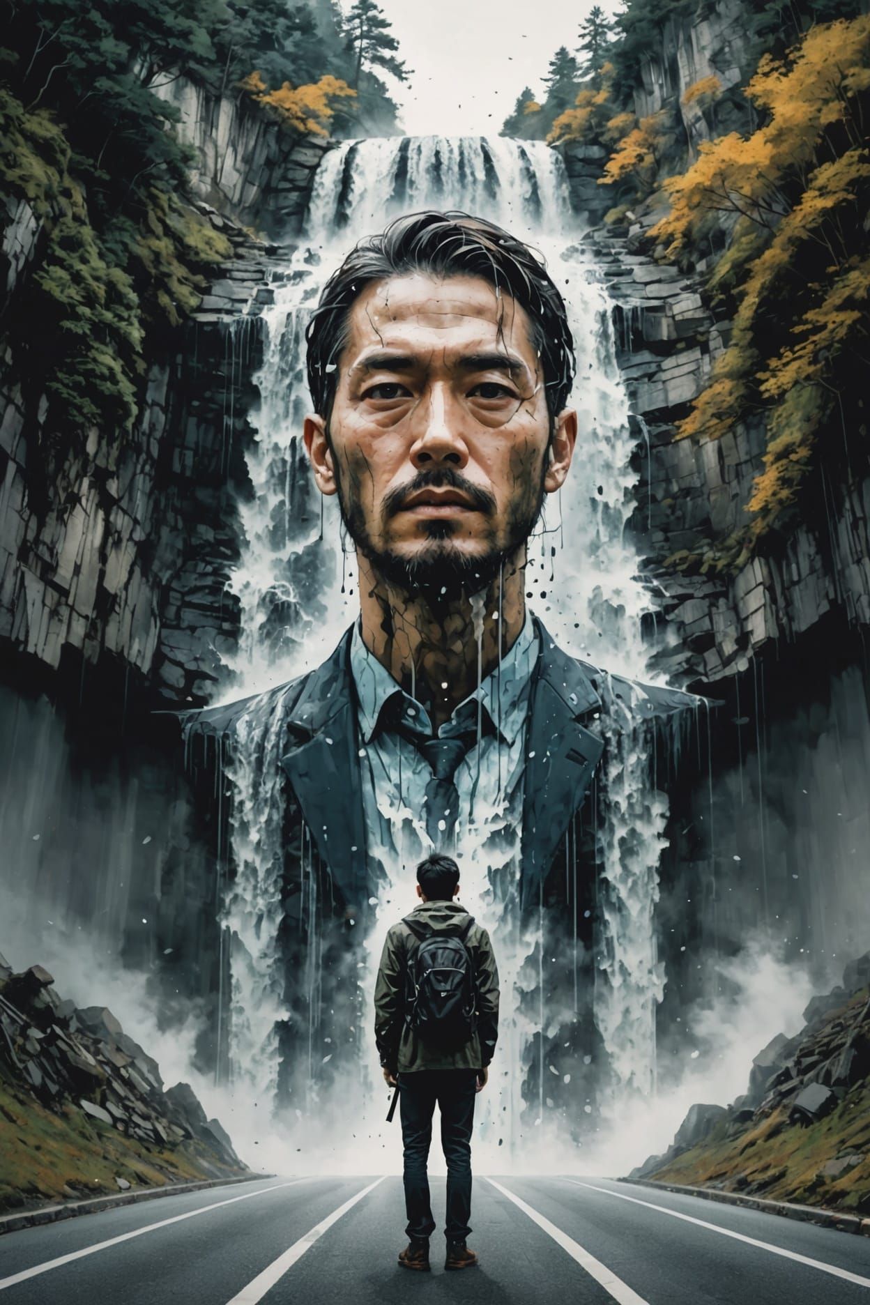 Double Exposure Portrait: Mountain Waterfall Illusion