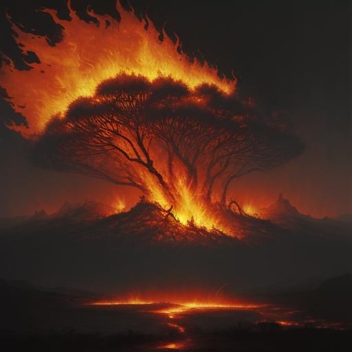 Inferno Engulfs Desert Landscape: Fiery Digital Art