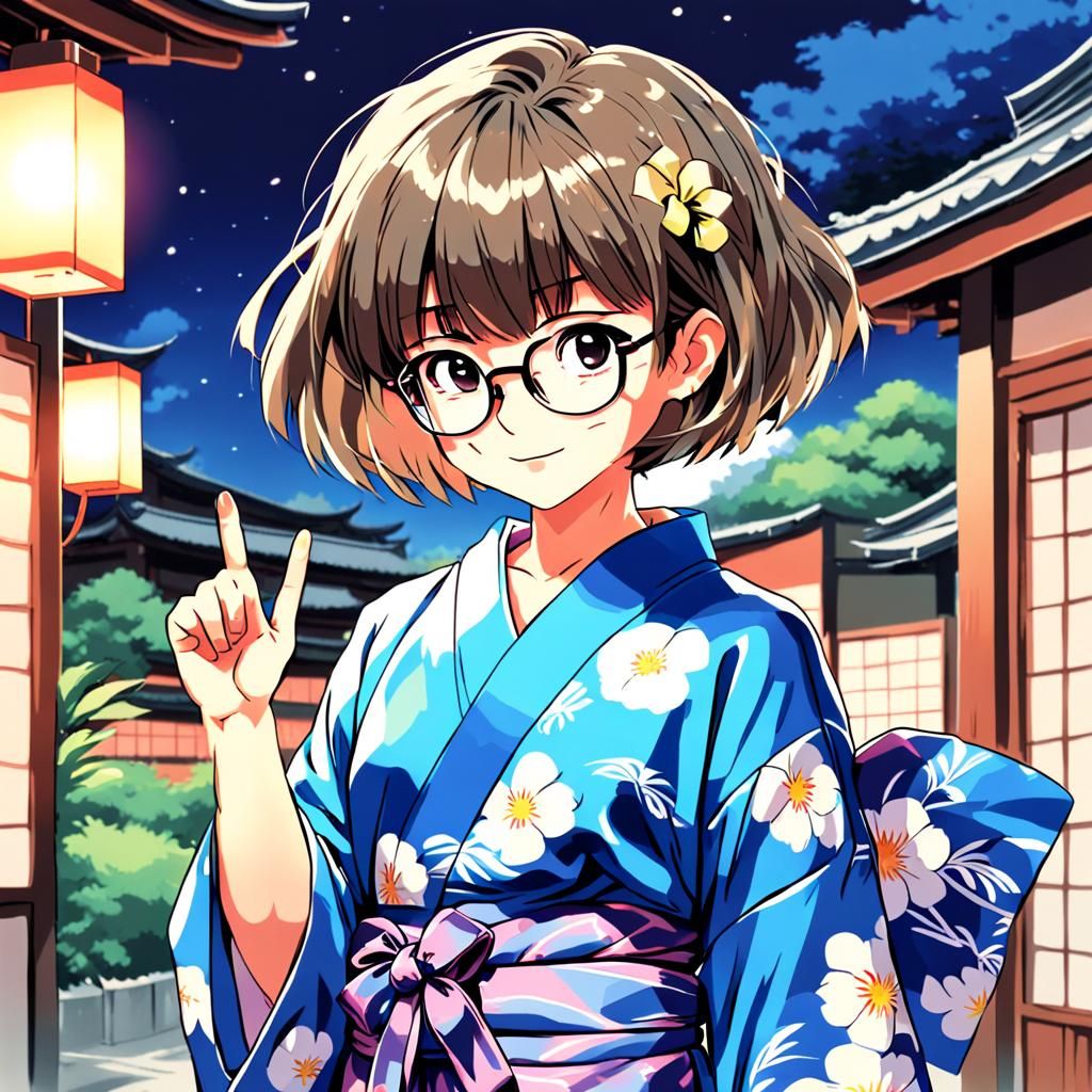 80s Anime Style Woman in Yukata