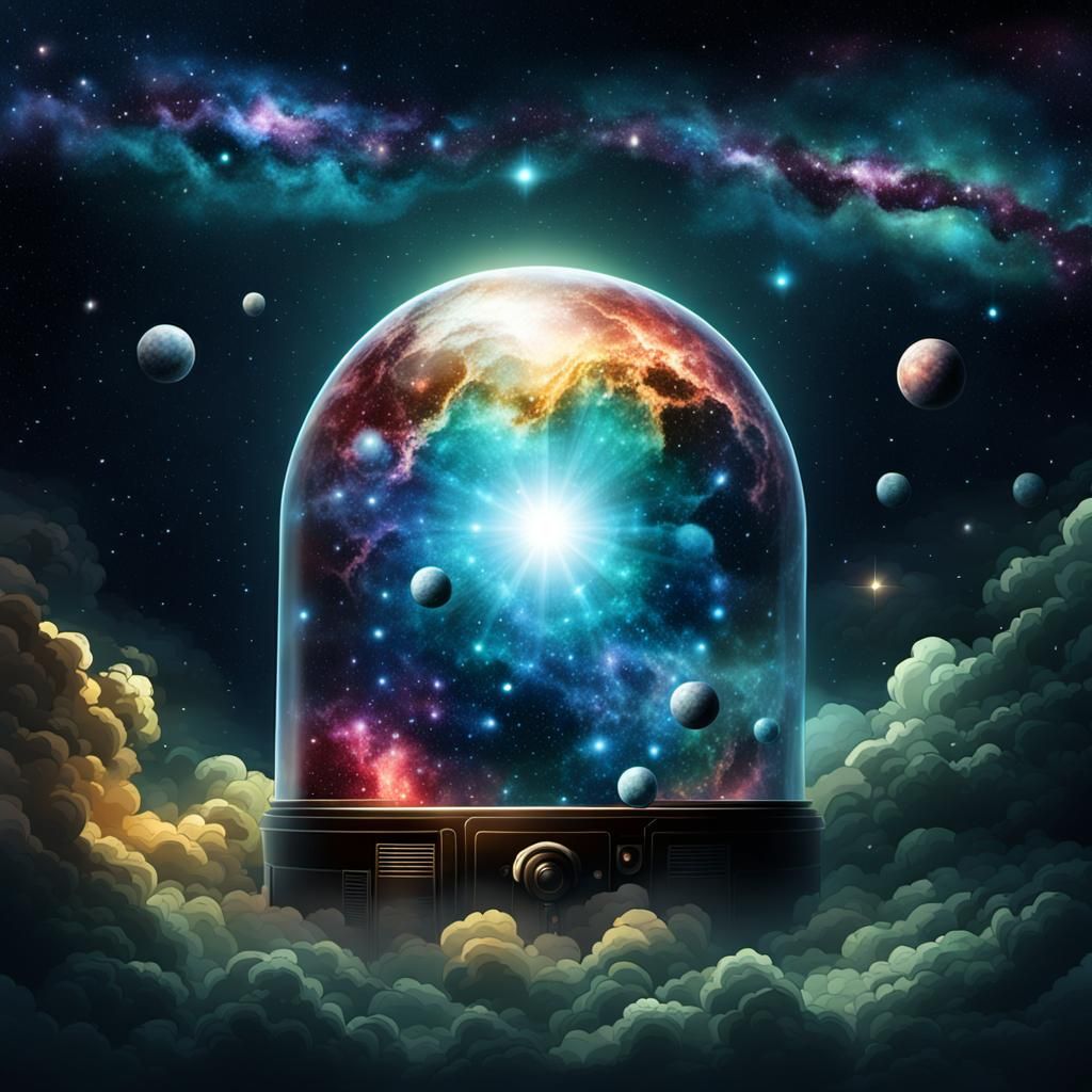 Cosmic Capsule with Nebula Space Background