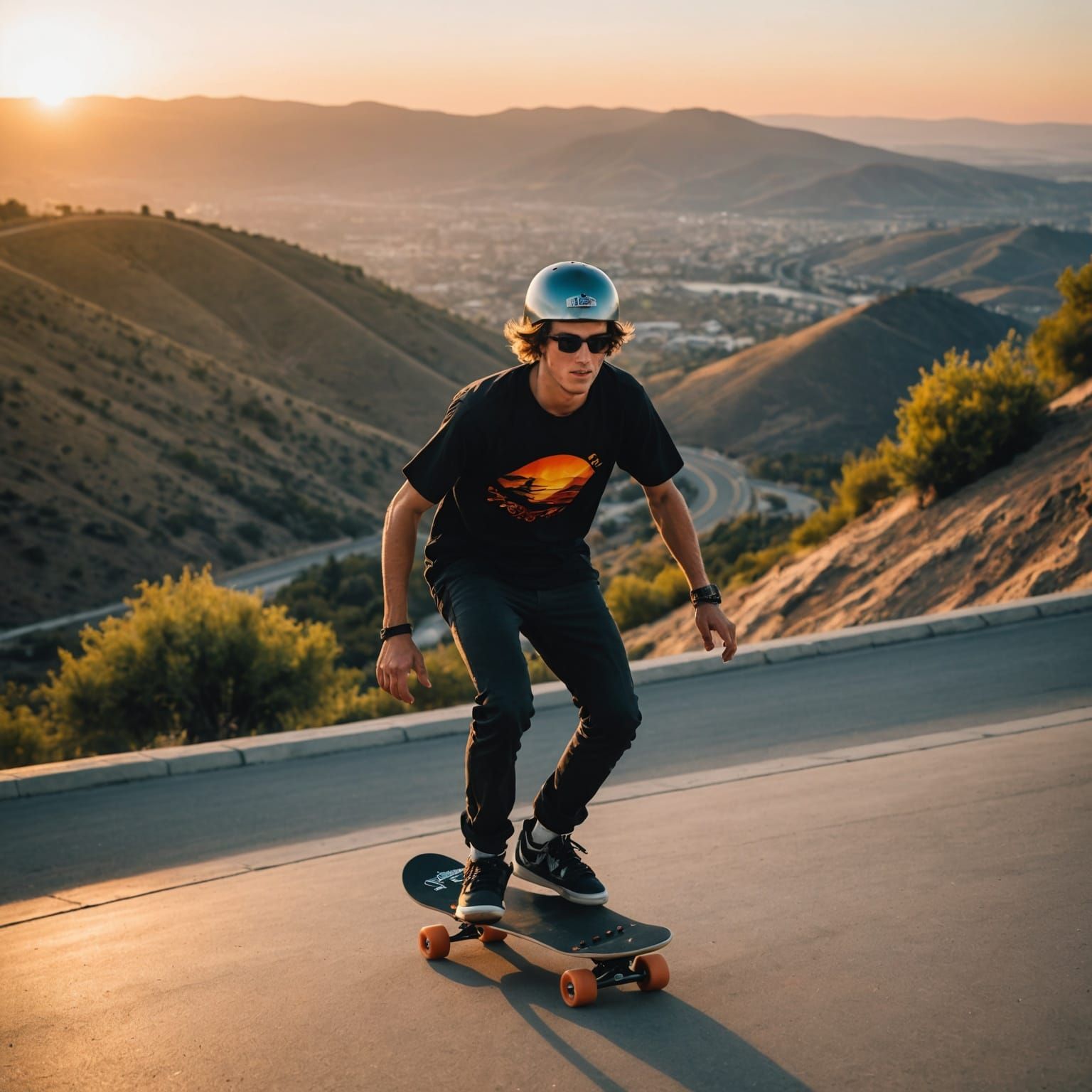 Skateboarder at Sunset: Speed and Freedom