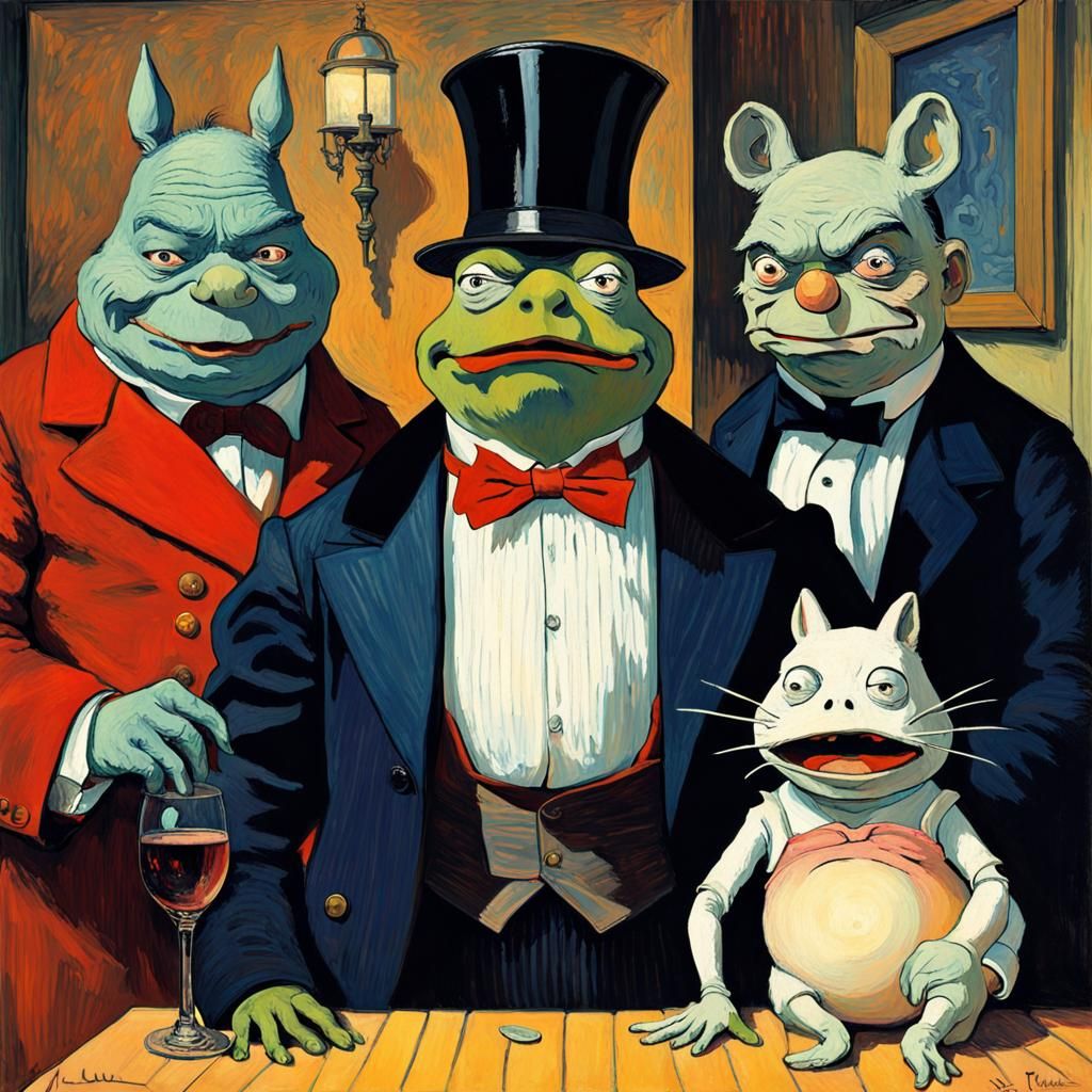 Scary Kermit Totoro Dracula Popeye Fusion in Post-Impression...