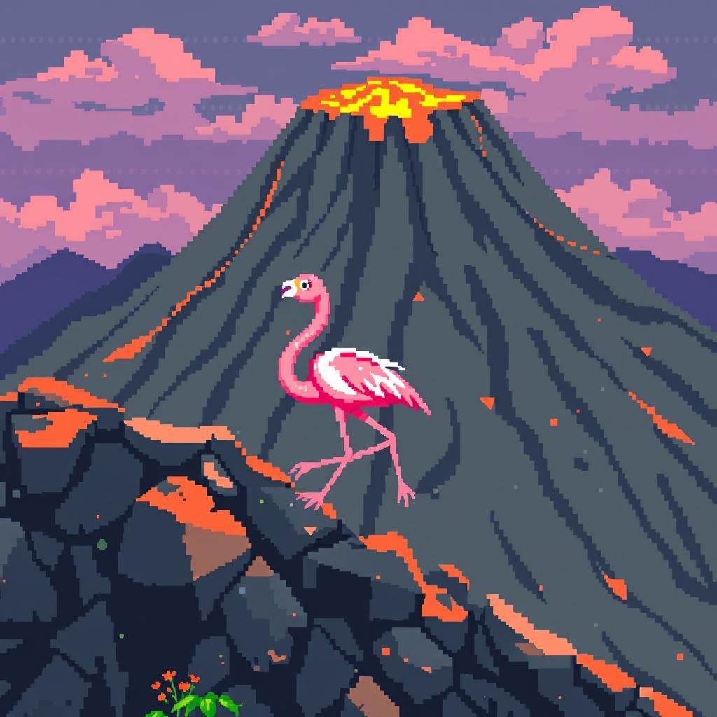 8-Bit Flamingo Retro Game Pixel Art