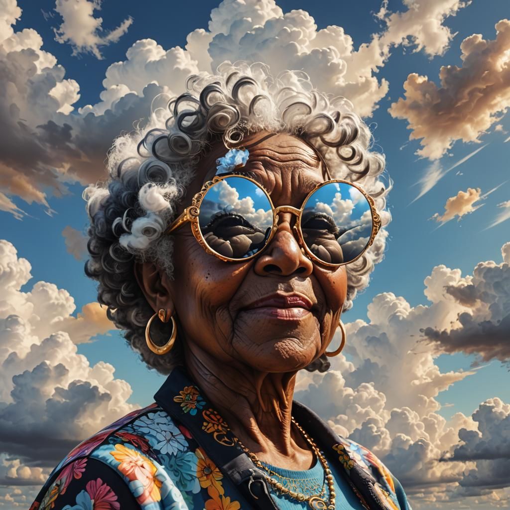 Hyperrealistic Granny with Mirrored Sunglasses