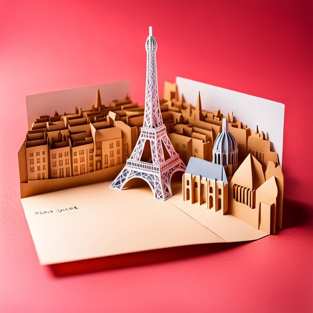 Paris Skyline Popup Postcard in Origami Style