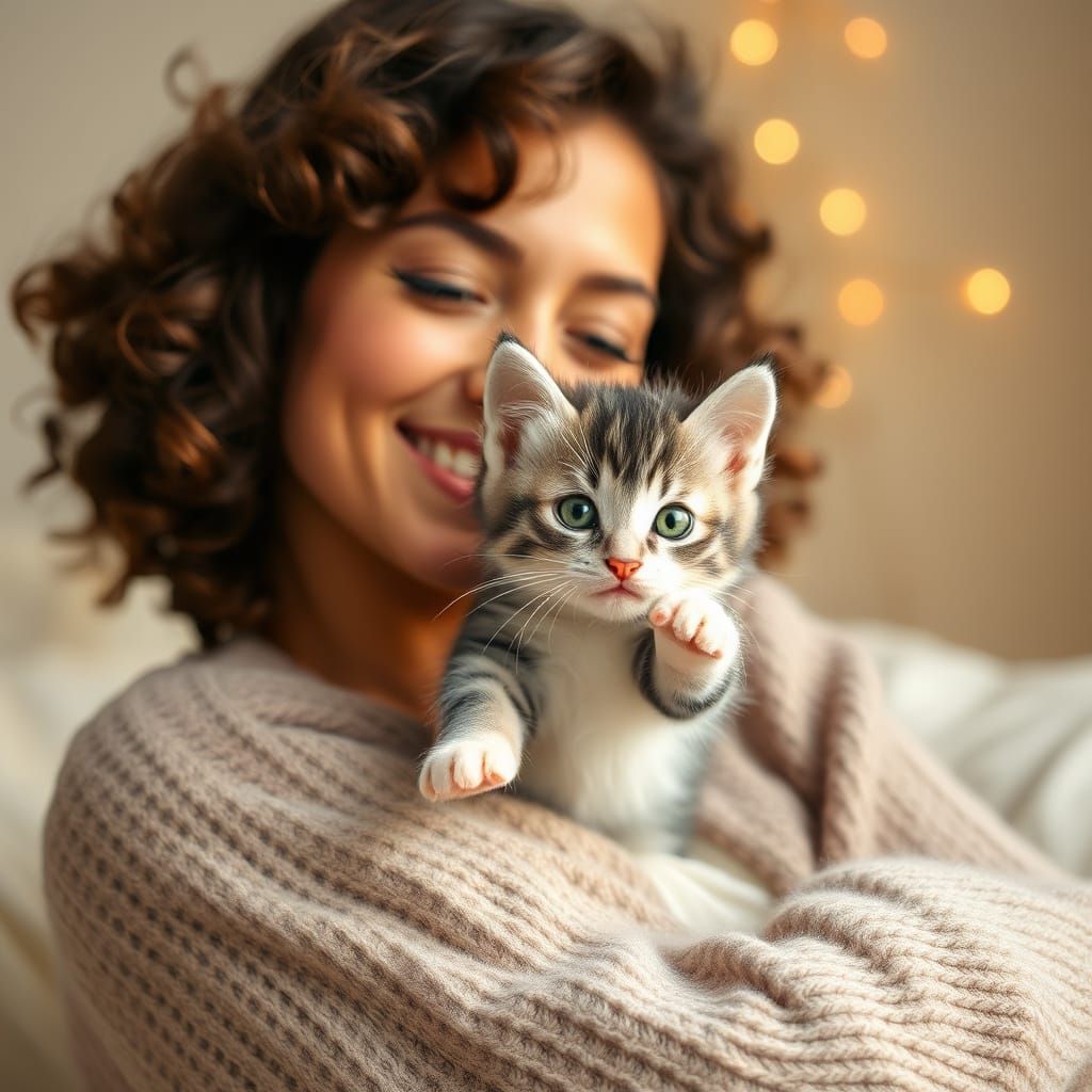 Cozy Kitten Leaps into Loving Arms in Whimsical Style