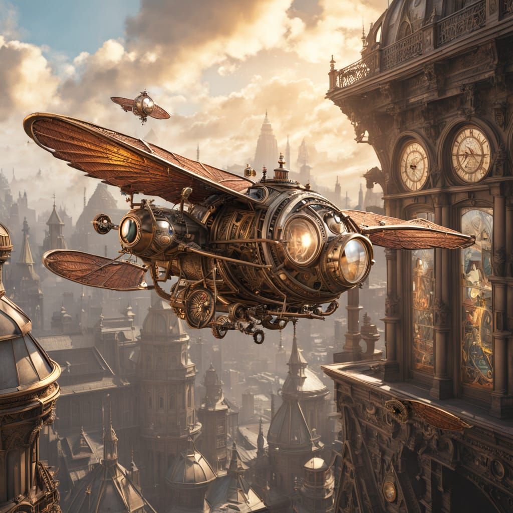 Steampunk Ornithopter Soars Above Victorian City in a Master...
