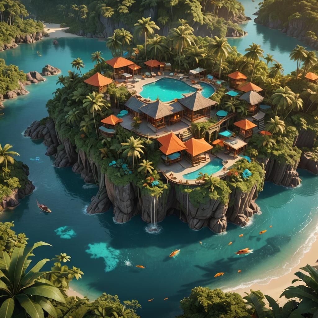 Lush Island Resort: Matte Painting Concept Art