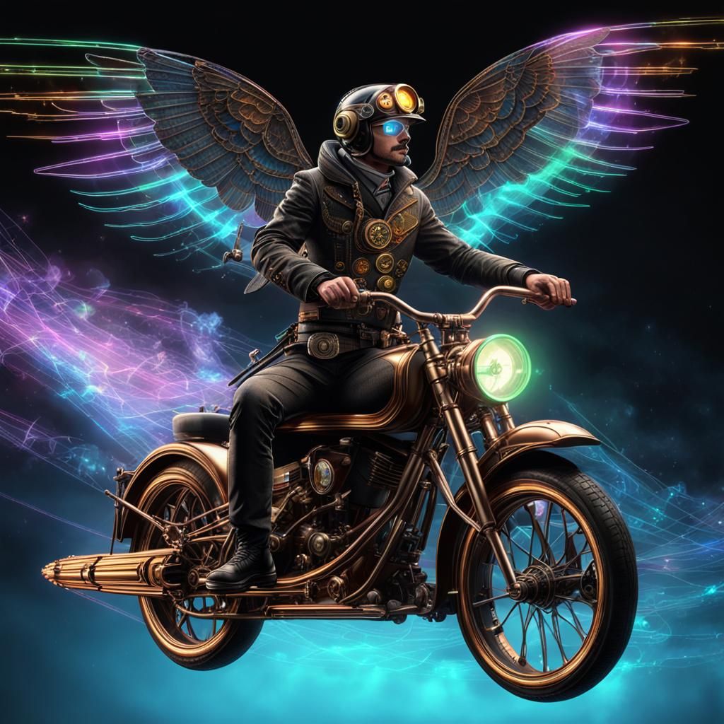 Steampunk Hero Flies on Steampunk Swallow