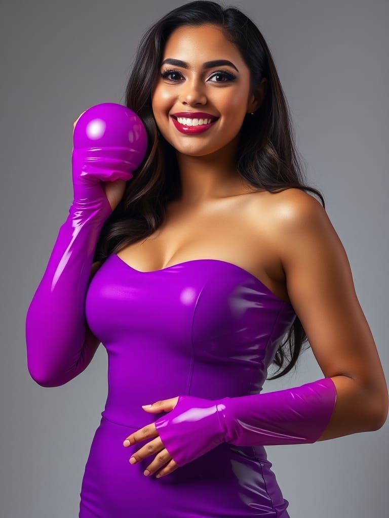 Radiant Latina with Violet Balloons, Art Nouveau Style