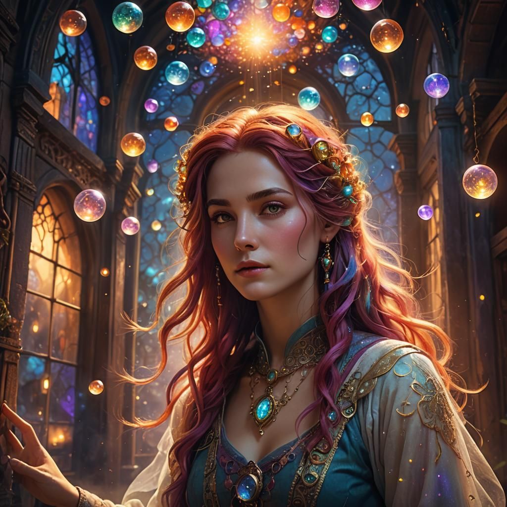 Enchanting Lady with Magical Hair in Fantasy Setting
