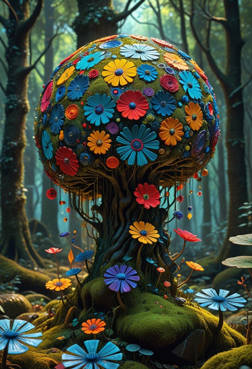 Surreal Forest Landscape in Vibrant Pop-Art Style