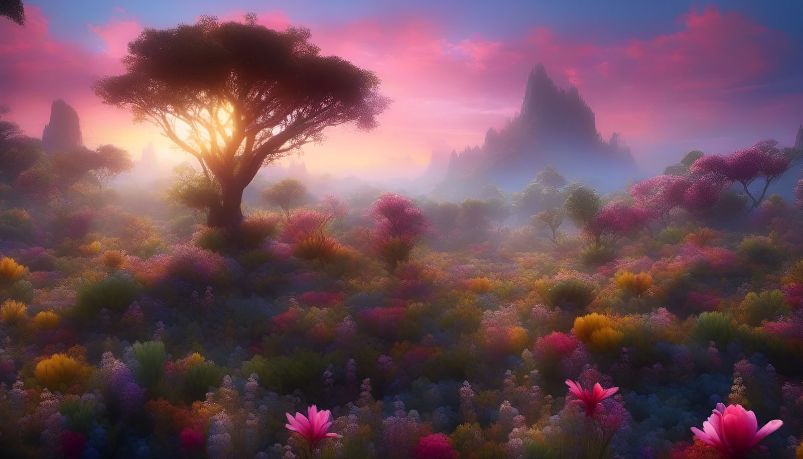 Mysterious Exotic Botanical Landscape in Hyperreal Style
