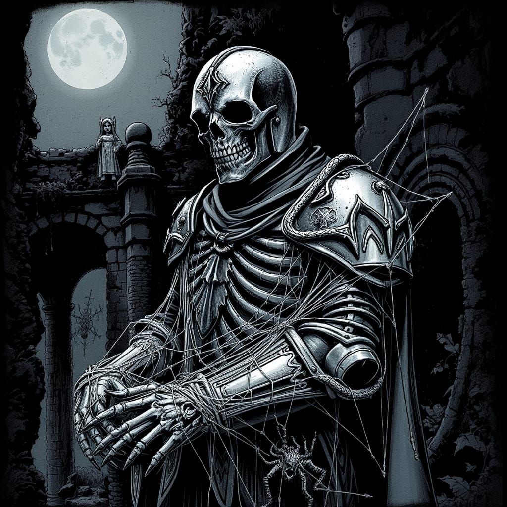 Skeleton Knight Guarding Ruin in Spiderwebs