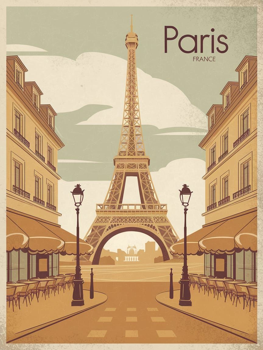 Vintage Paris Travel Poster with Eiffel Tower