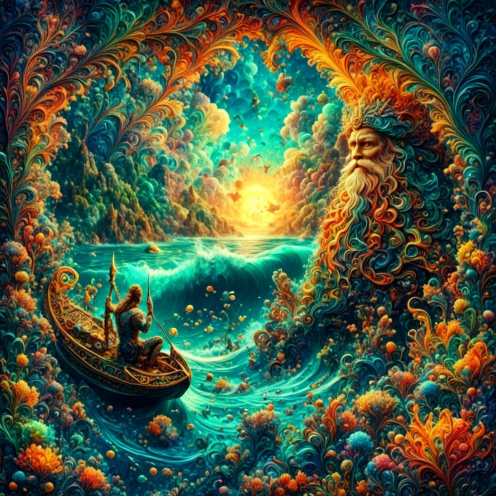 Mythical King Titan and Ariel Tend Coral Reefs