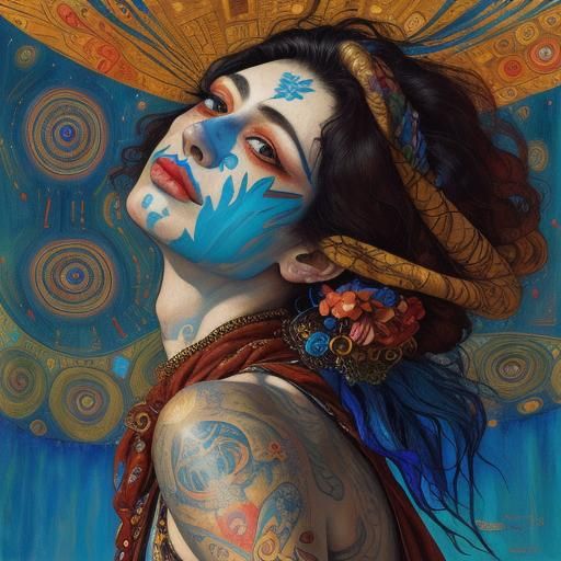 Tattooed Circus Performer in Expressionist Painting Style